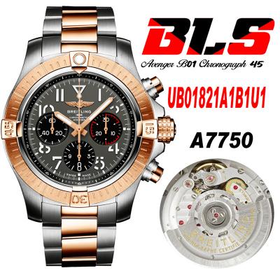 Avenger B01 UB01821 ETA7750 Automatic Chronograph Mens Watch Best Edition BLSF 45mm RG Black Dial SS Bracelet