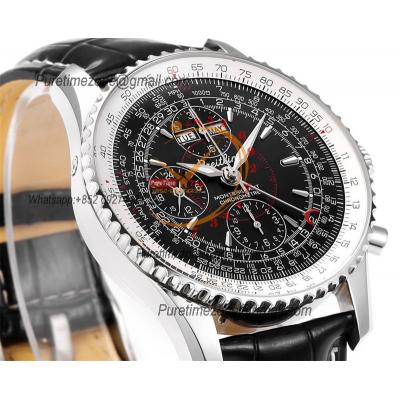 Montbrillant Datora GMT A2133012 A7751 Automatic Chronograph Mens Watch Best Edition BLSF Black Dial Leather Strap