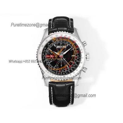 Montbrillant Datora GMT A2133012 A7751 Automatic Chronograph Mens Watch Best Edition BLSF Black Dial Leather Strap