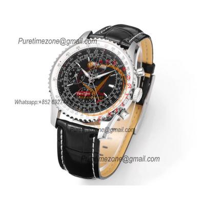 Montbrillant Datora GMT A2133012 A7751 Automatic Chronograph Mens Watch Best Edition BLSF Black Dial Leather Strap