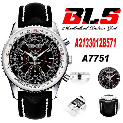 Montbrillant Datora GMT A2133012 A7751 Automatic Chronograph Mens Watch Best Edition BLSF Black Dial Leather Strap