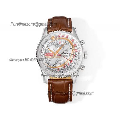 Montbrillant Datora GMT A2133012 A7751 Automatic Chronograph Mens Watch Best Edition BLSF Silver Dial Brown Leather