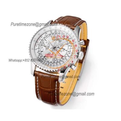 Montbrillant Datora GMT A2133012 A7751 Automatic Chronograph Mens Watch Best Edition BLSF Silver Dial Brown Leather