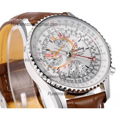 Montbrillant Datora GMT A2133012 A7751 Automatic Chronograph Mens Watch Best Edition BLSF Silver Dial Brown Leather