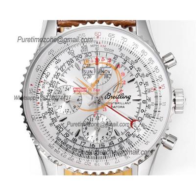 Montbrillant Datora GMT A2133012 A7751 Automatic Chronograph Mens Watch Best Edition BLSF Silver Dial Brown Leather