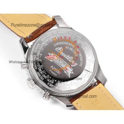 Montbrillant Datora GMT A2133012 A7751 Automatic Chronograph Mens Watch Best Edition BLSF Silver Dial Brown Leather