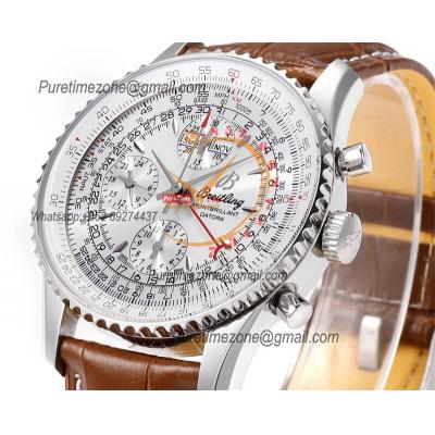 Montbrillant Datora GMT A2133012 A7751 Automatic Chronograph Mens Watch Best Edition BLSF Silver Dial Brown Leather