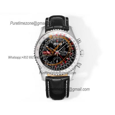 Montbrillant Datora GMT A2133012 A7751 Automatic Chronograph Mens Watch Best Edition BLSF Black Dial Leather Strap