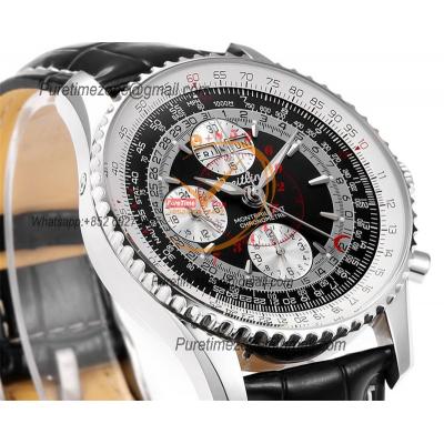 Montbrillant Datora GMT A2133012 A7751 Automatic Chronograph Mens Watch Best Edition BLSF Black Silver Dial Leather