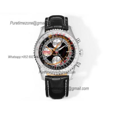 Montbrillant Datora GMT A2133012 A7751 Automatic Chronograph Mens Watch Best Edition BLSF Black Silver Dial Leather