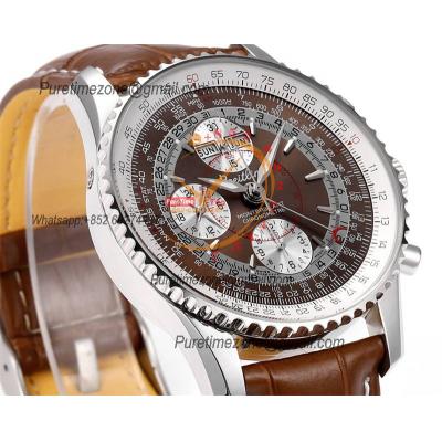 Montbrillant Datora GMT A2133012 A7751 Automatic Chronograph Mens Watch Best Edition BLSF Brown Silver Dial Leather