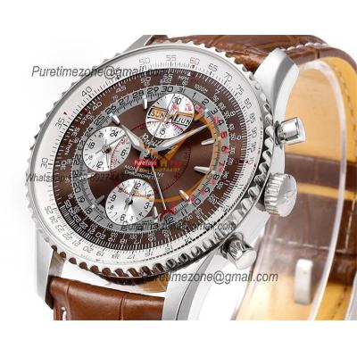 Montbrillant Datora GMT A2133012 A7751 Automatic Chronograph Mens Watch Best Edition BLSF Brown Silver Dial Leather