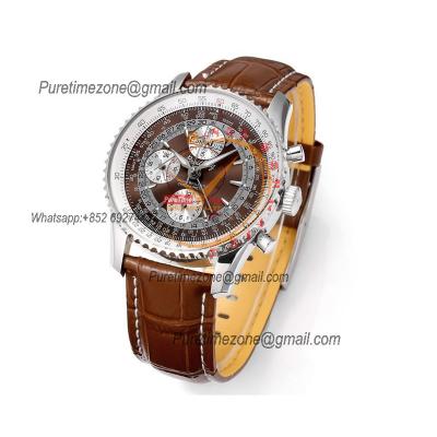 Montbrillant Datora GMT A2133012 A7751 Automatic Chronograph Mens Watch Best Edition BLSF Brown Silver Dial Leather