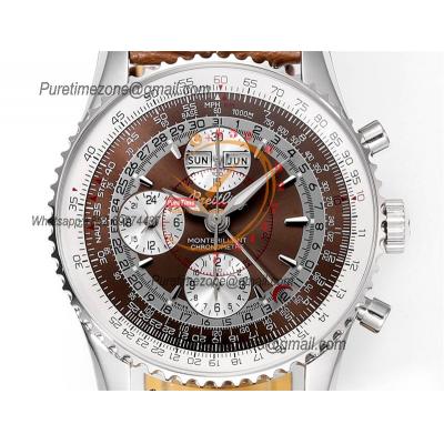 Montbrillant Datora GMT A2133012 A7751 Automatic Chronograph Mens Watch Best Edition BLSF Brown Silver Dial Leather