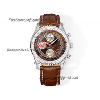 Montbrillant Datora GMT A2133012 A7751 Automatic Chronograph Mens Watch Best Edition BLSF Brown Silver Dial Leather