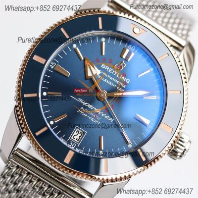 Heritage Automatic UB2010161 42 A2824 Automatic Mens Watch Best Edition BLSF Two Tone RG Blue Dial SS Mesh Bracelet