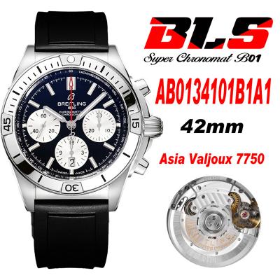 Chronomat B01 PB0134101 A7750 Automatic Chronograph Mens Watch Best Edition BLSF 42 SS Black Dial Rubber