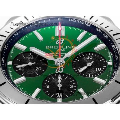 Chronomat B01 PB0134101 A7750 Automatic Chronograph Mens Watch Best Edition BLSF 42 SS Green Dial Black Rubber