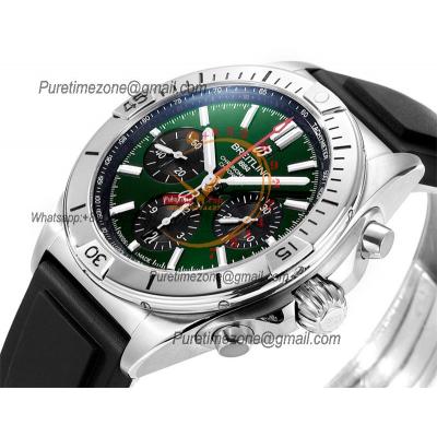 Chronomat B01 PB0134101 A7750 Automatic Chronograph Mens Watch Best Edition BLSF 42 SS Green Dial Black Rubber