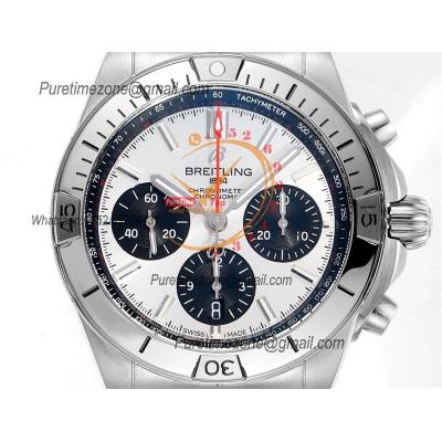 Chronomat B01 IB0134101 A7750 Automatic Chronograph Mens Watch Best Edition BLSF 42mm White Dial SS Bracelet