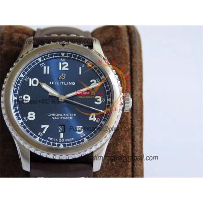 Navitimer Aviator 8 A17314101 A2824 Automatic Mens Watch Best Edition ZF SS Blue Dial Brown Leather Strap