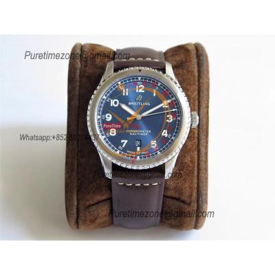 Navitimer Aviator 8 A17314101 A2824 Automatic Mens Watch Best Edition ZF SS Blue Dial Brown Leather Strap