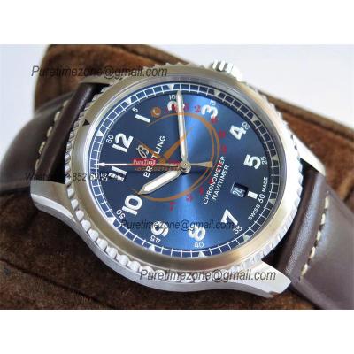 Navitimer Aviator 8 A17314101 A2824 Automatic Mens Watch Best Edition ZF SS Blue Dial Brown Leather Strap