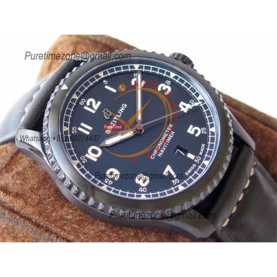 Navitimer Aviator 8 A17314101 A2824 Automatic Mens Watch Best Edition ZF PVD Steel All Black Dial Leather Strap