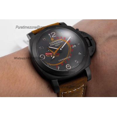 PAM00441 Luminor 1950 3 Days Gmt P9001  Automatic Mens Watch Best Edition VSF 44mm Ceramic Case Black Dial Brown Leather