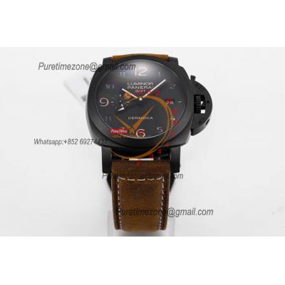 PAM00441 Luminor 1950 3 Days Gmt P9001  Automatic Mens Watch Best Edition VSF 44mm Ceramic Case Black Dial Brown Leather