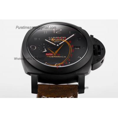 PAM00441 Luminor 1950 3 Days Gmt P9001  Automatic Mens Watch Best Edition VSF 44mm Ceramic Case Black Dial Brown Leather