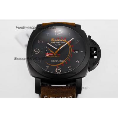 PAM00441 Luminor 1950 3 Days Gmt P9001  Automatic Mens Watch Best Edition VSF 44mm Ceramic Case Black Dial Brown Leather