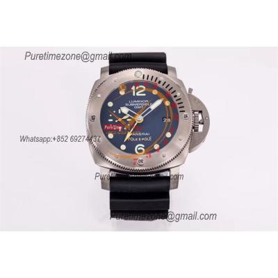 PAM00719 Luminor Submersible 1950 3 Days GMT P9001 Automatic Mens Watch Best Edition VSF 44mm Titanio Black Dial Rubber