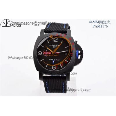 PAM01176 Luminor GMT Bucherer P9001  Automatic Mens Watch Best Edition VSF 44mm Ceramic Case Black Dial Nylon Strap