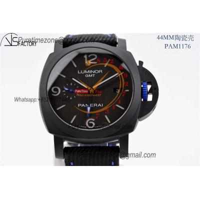 PAM01176 Luminor GMT Bucherer P9001  Automatic Mens Watch Best Edition VSF 44mm Ceramic Case Black Dial Nylon Strap