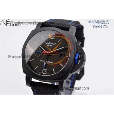 PAM01176 Luminor GMT Bucherer P9001  Automatic Mens Watch Best Edition VSF 44mm Ceramic Case Black Dial Nylon Strap