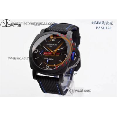 PAM01176 Luminor GMT Bucherer P9001  Automatic Mens Watch Best Edition VSF 44mm Ceramic Case Black Dial Nylon Strap