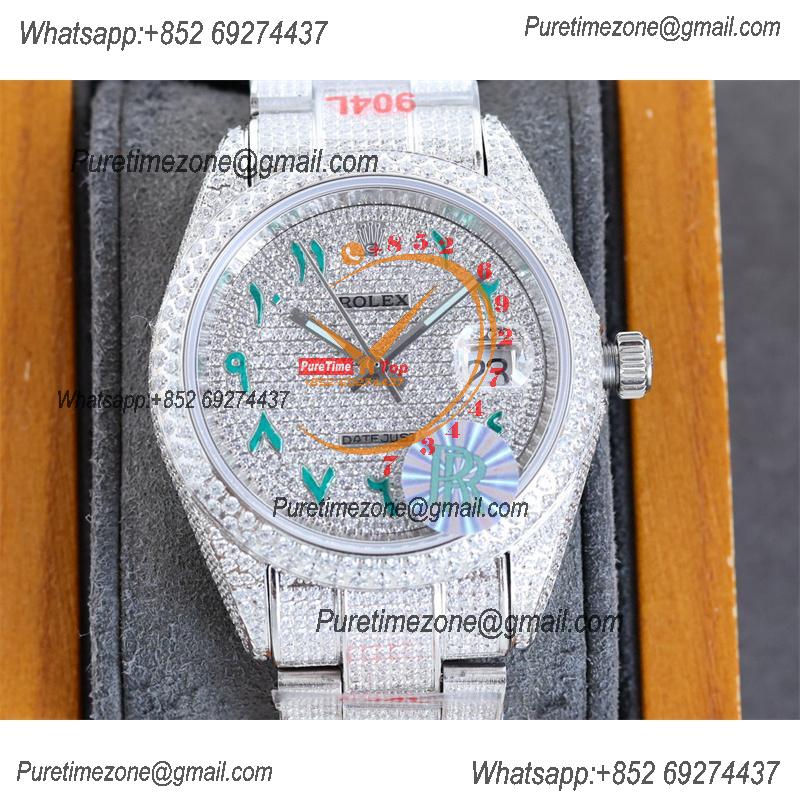 Datejust A2824 Automatic Mens Watch 41 Best Edition RRF Green Arabic Paved Diamonds Fully Iced Out 904L Steel Bracelet