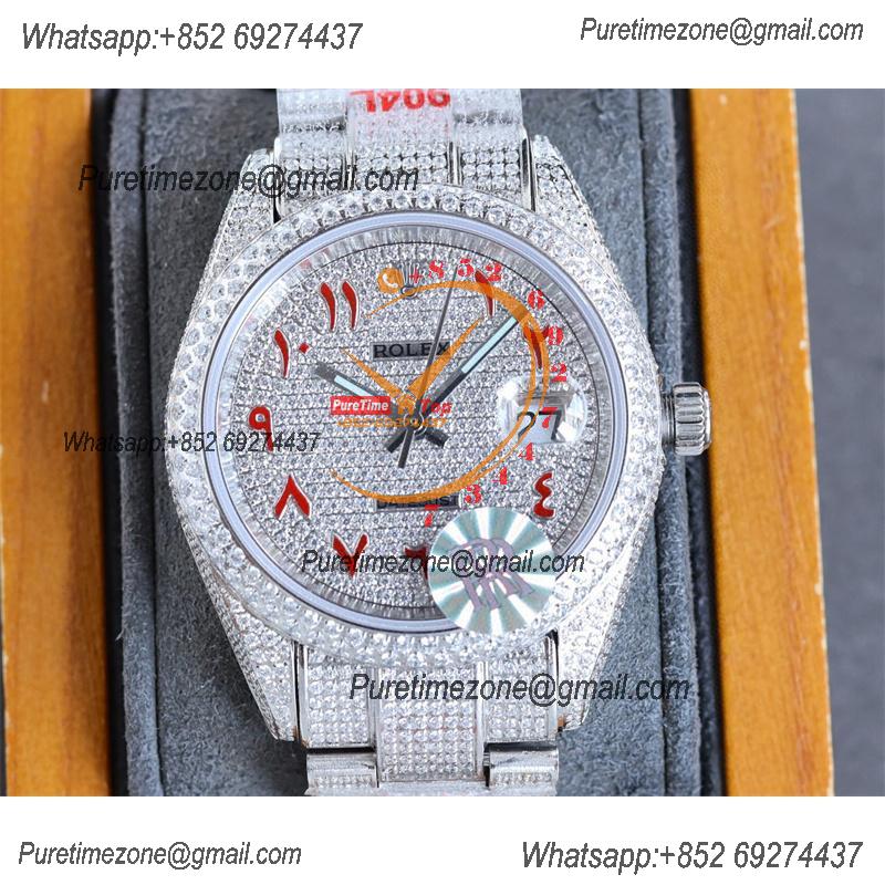 Datejust A2824 Automatic Mens Watch 41 Best Edition RRF Red Arabic Paved Diamonds Fully Iced Out 904L Steel Bracelet