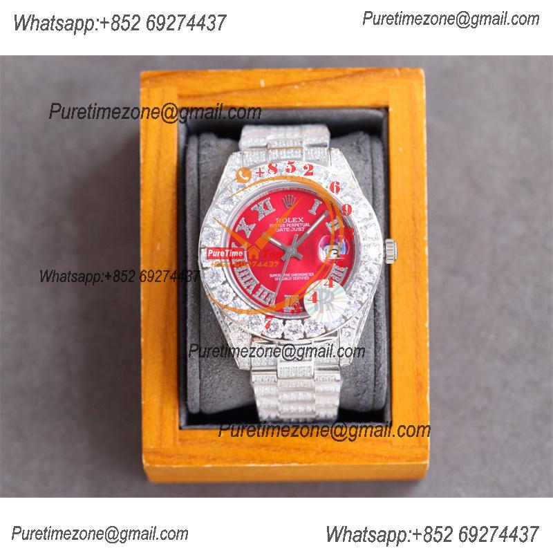 Datejust A23J Automatic Mens Watch Best Edition RRF Big Diamond Beze Red Roman DM Dial Diamonds 904L Steel Bracelet