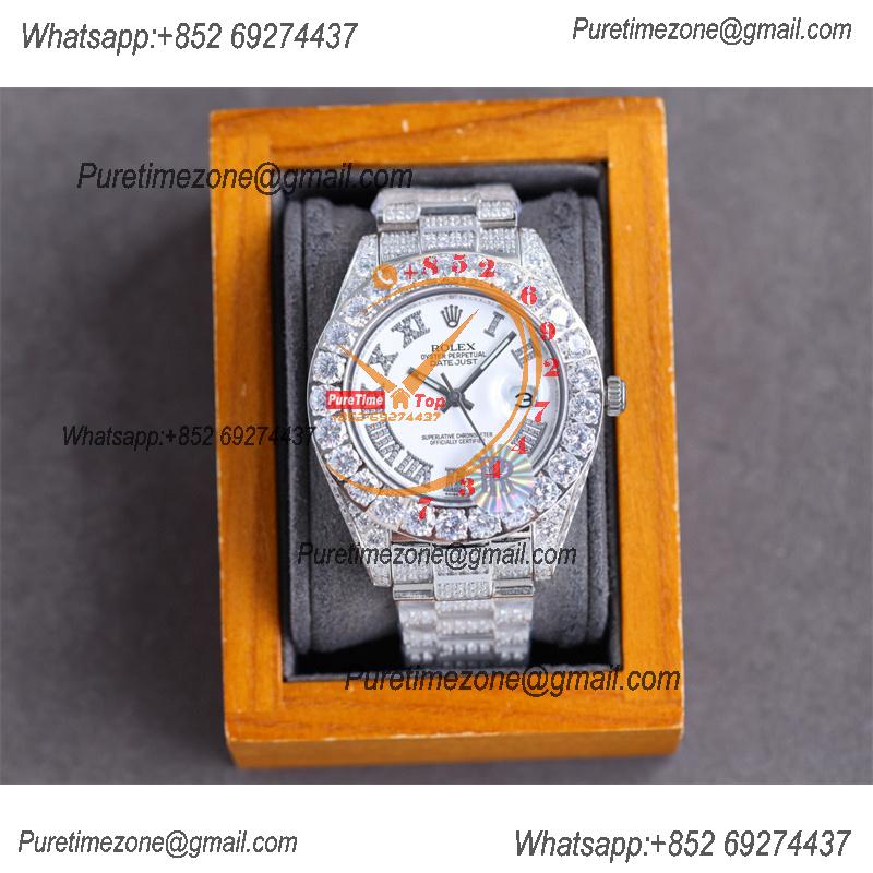 Datejust A23J Automatic Mens Watch Best Edition RRF Big Diamond Beze White Roman DM Dial Diamonds 904L Steel Bracelet