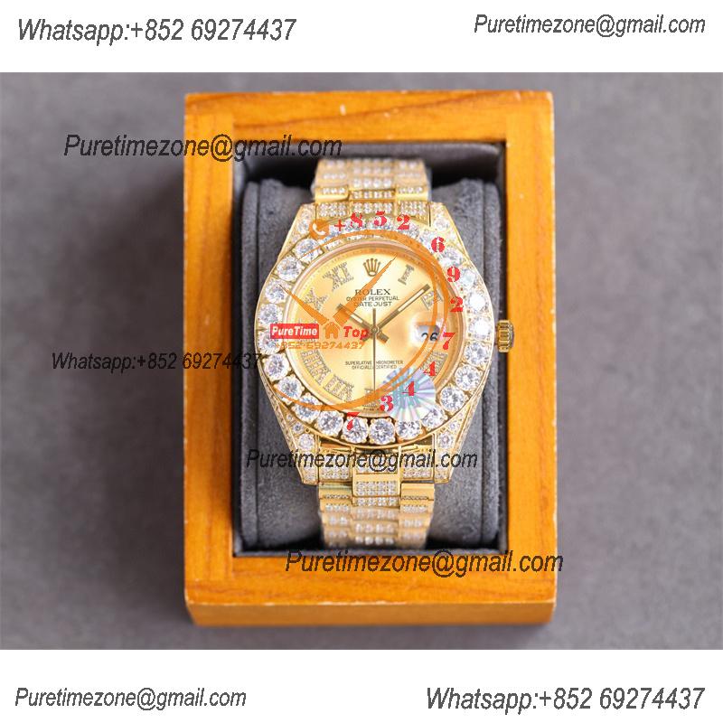 Datejust A23J Automatic Mens Watch Best Edition RRF YG Big Diamond Beze Gold Roman DM Dial Diamonds 904L Steel Bracelet