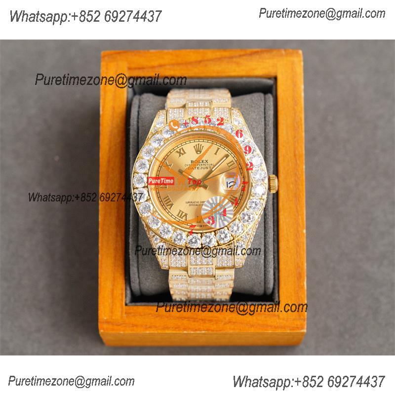 Datejust A23J Automatic Mens Watch Best Edition RRF YG Big Diamond Beze Gold Roman Dial Diamonds 904L Steel Bracelet