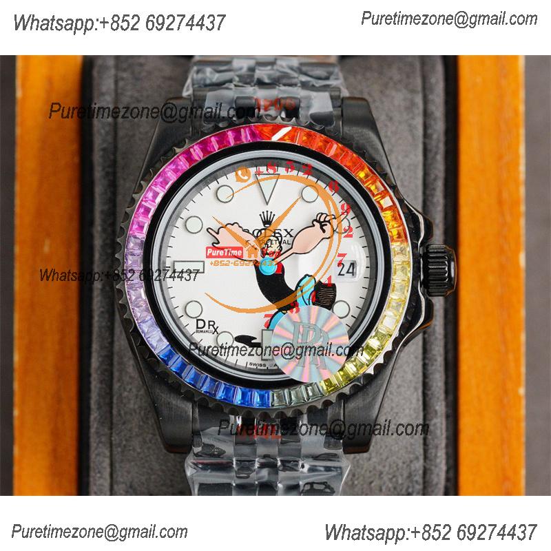 Yacht-Master A23J Automatic Mens Watch Best Edition RRF Rainbow Diamond Bezel Popeye the Sailor Dial PVD Steel Bracelet