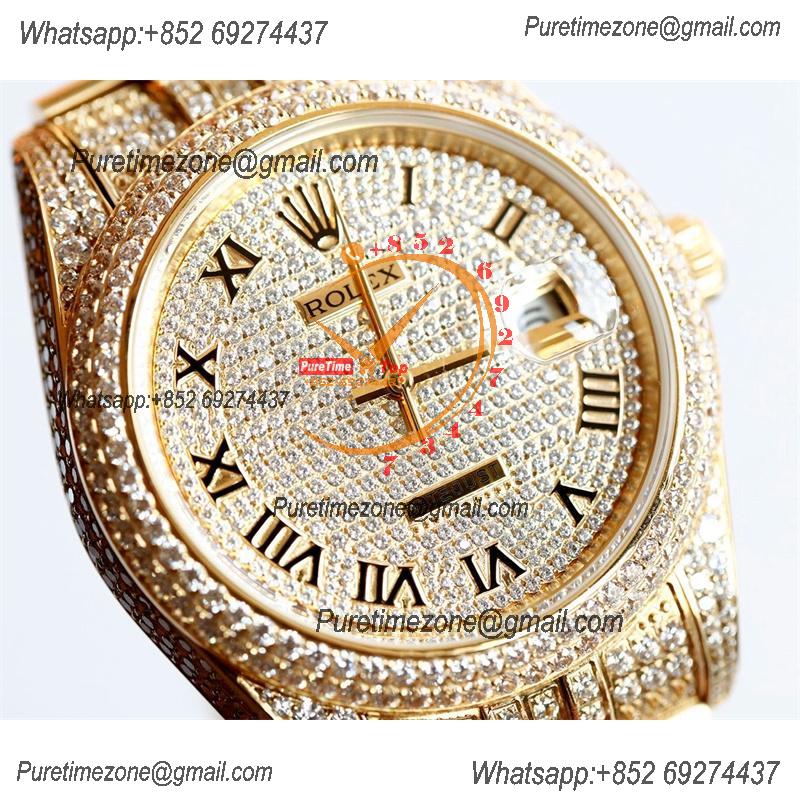 Datejust A3235 Automatic Mens Watch Best Edition TWF YG Paved Diaomond Gold Roman Dial Ice Out 904L Steel Bracelet