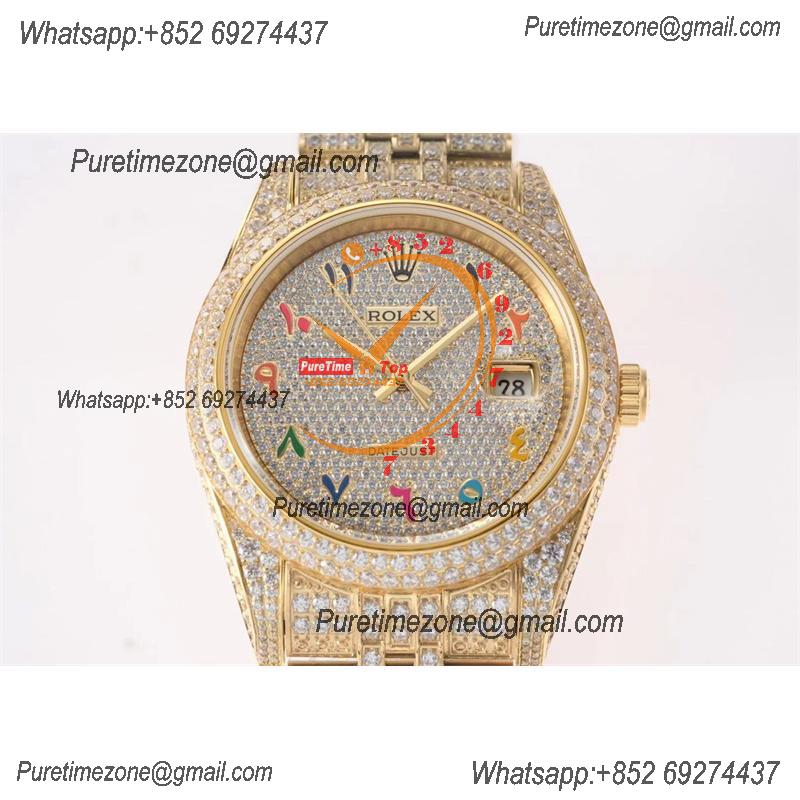 Datejust A3235 Automatic Mens Watch Best Edition TWF 41 YG Paved Diaomond Color Arabic Dial Ice Out 904L Steel Bracelet