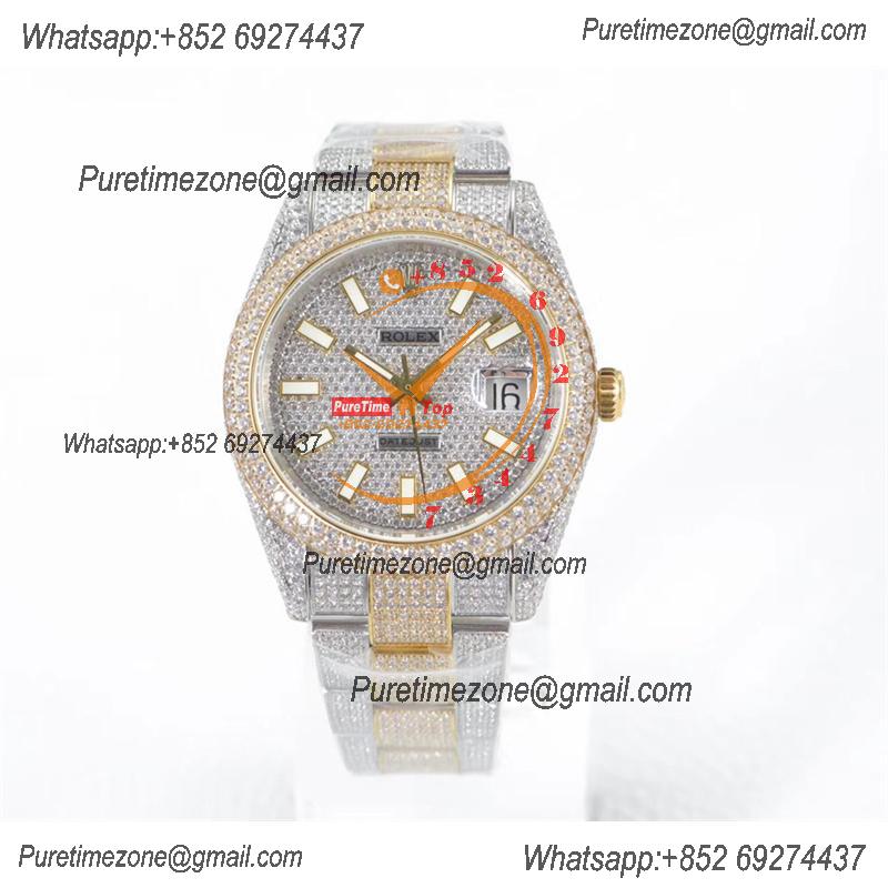 Datejust A2824 Automatic Mens Watch Best Edition TWF TTYG Paved Diaomond  Stick Dial Fully Ice Out 904L Steel Bracelet