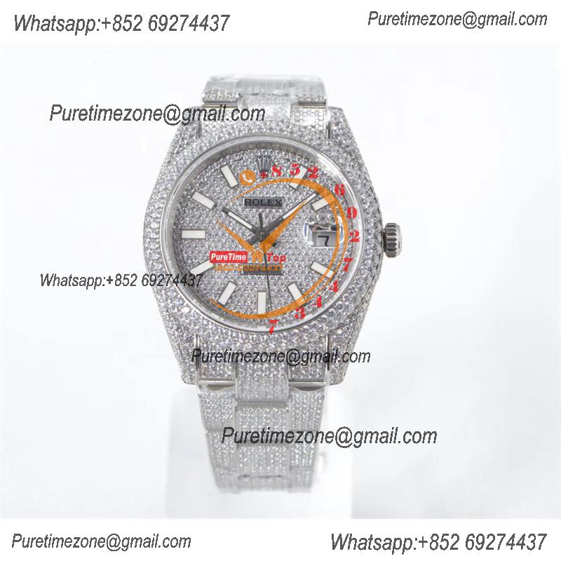 Datejust A2824 Automatic Mens Watch Best Edition TWF Paved Diaomond Case Stick Dial Fully Ice Out 904L Steel Bracelet