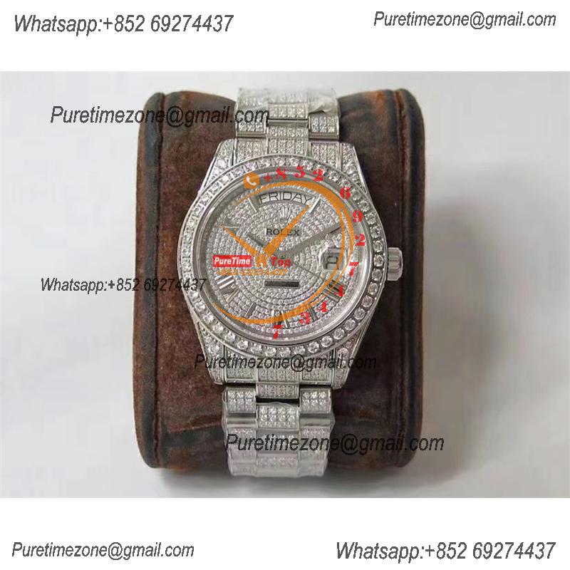 Day-Date 40 228348 A2836 Mens Watch Best Edition TWF Paved Diaomond Roman Dial Fully Ice Out 904L Steel Bracelet