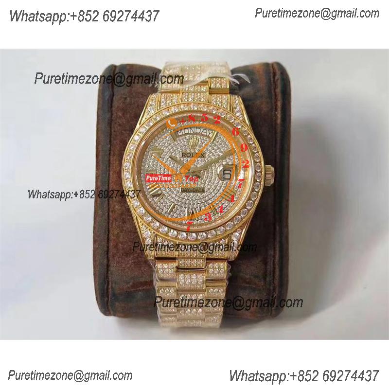 Day-Date 40 228348 A2836 Mens Watch Best Edition TWF YG Paved Diaomond Roman Dial Fully Ice Out 904L Steel Bracelet